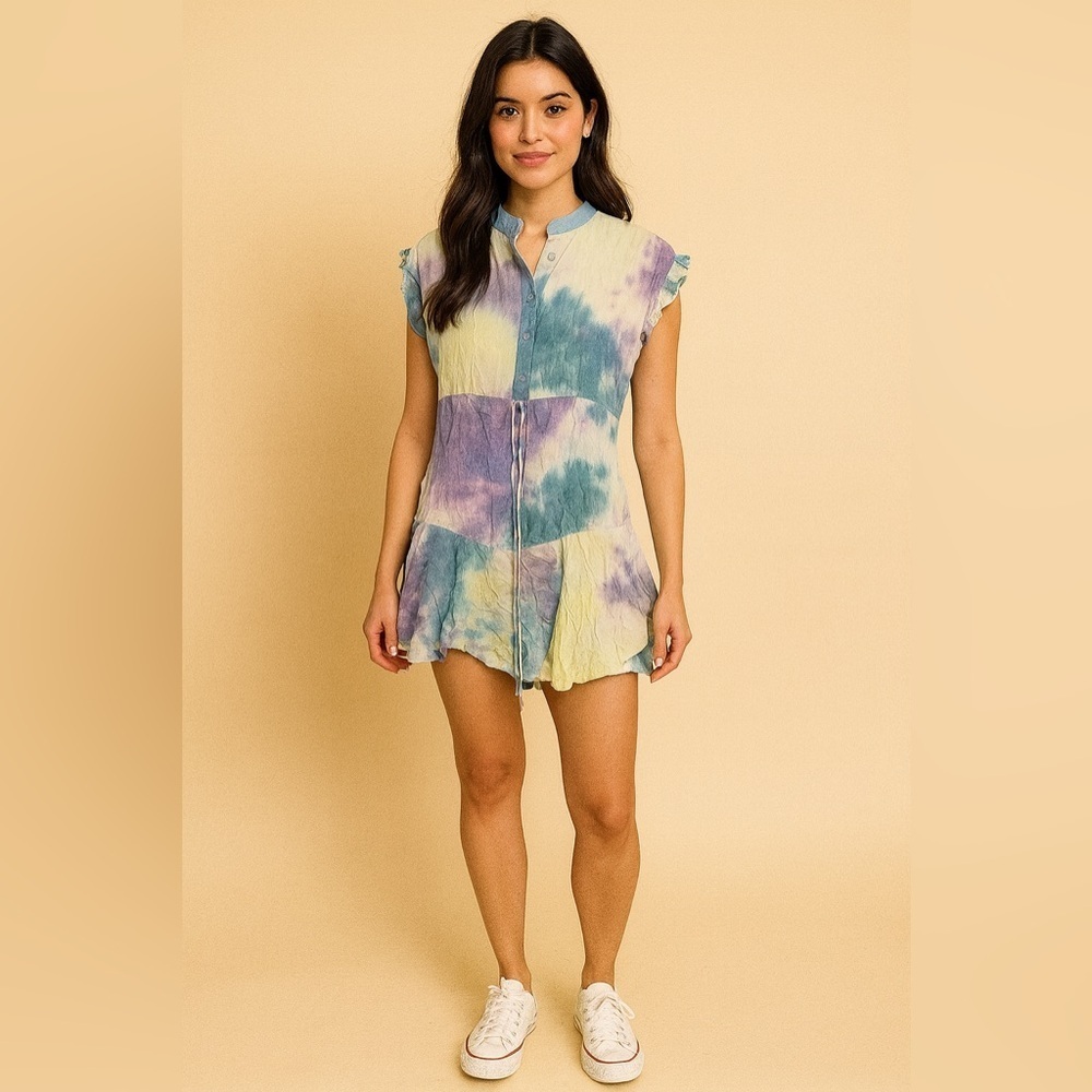 Oddi Tie Dye Ruffle Sleeve Dress M NWT Boho Festivalcore Cottagecore Vibes
